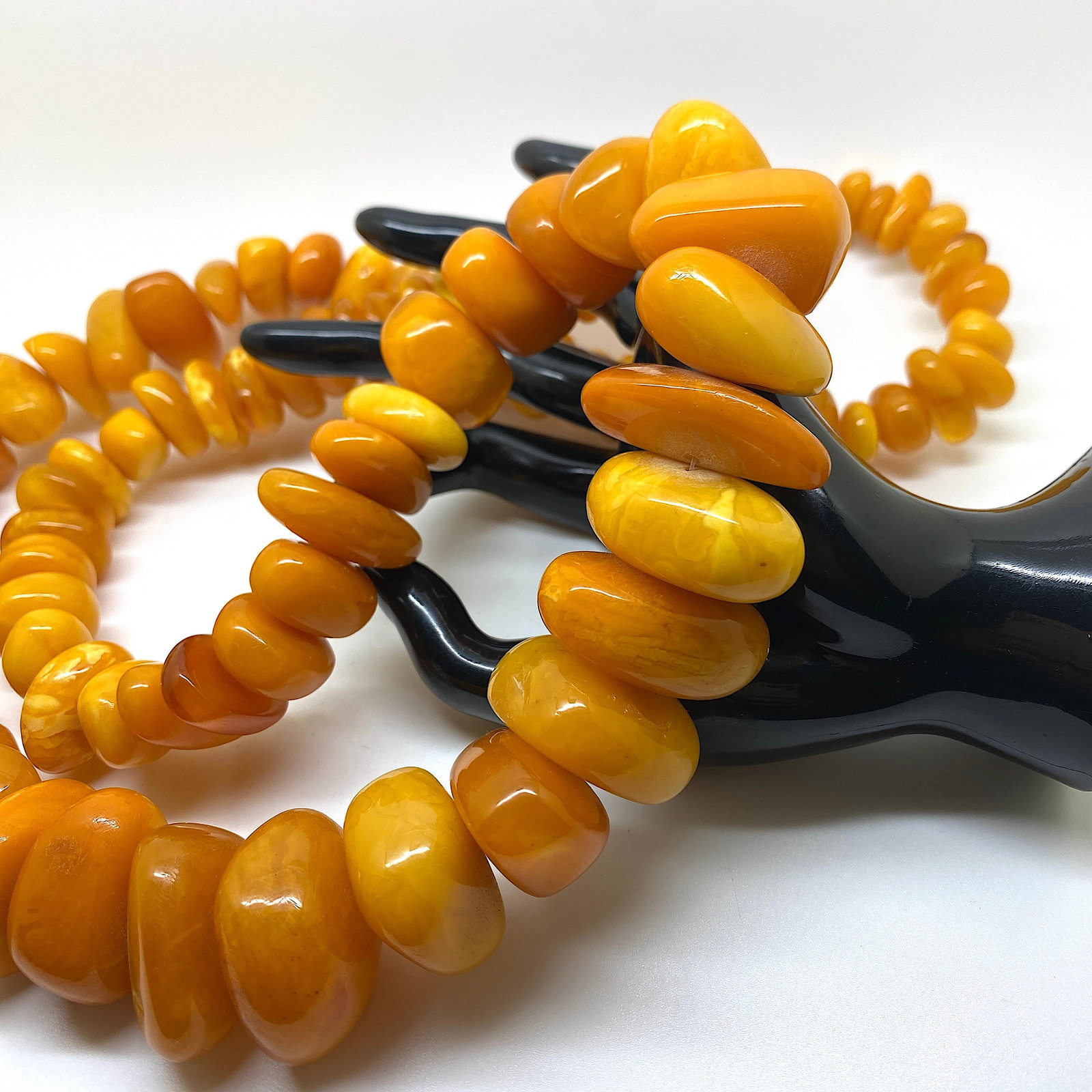 Grand Unique Vintage Amber Necklace made from Rough in shape Amber beads - 8