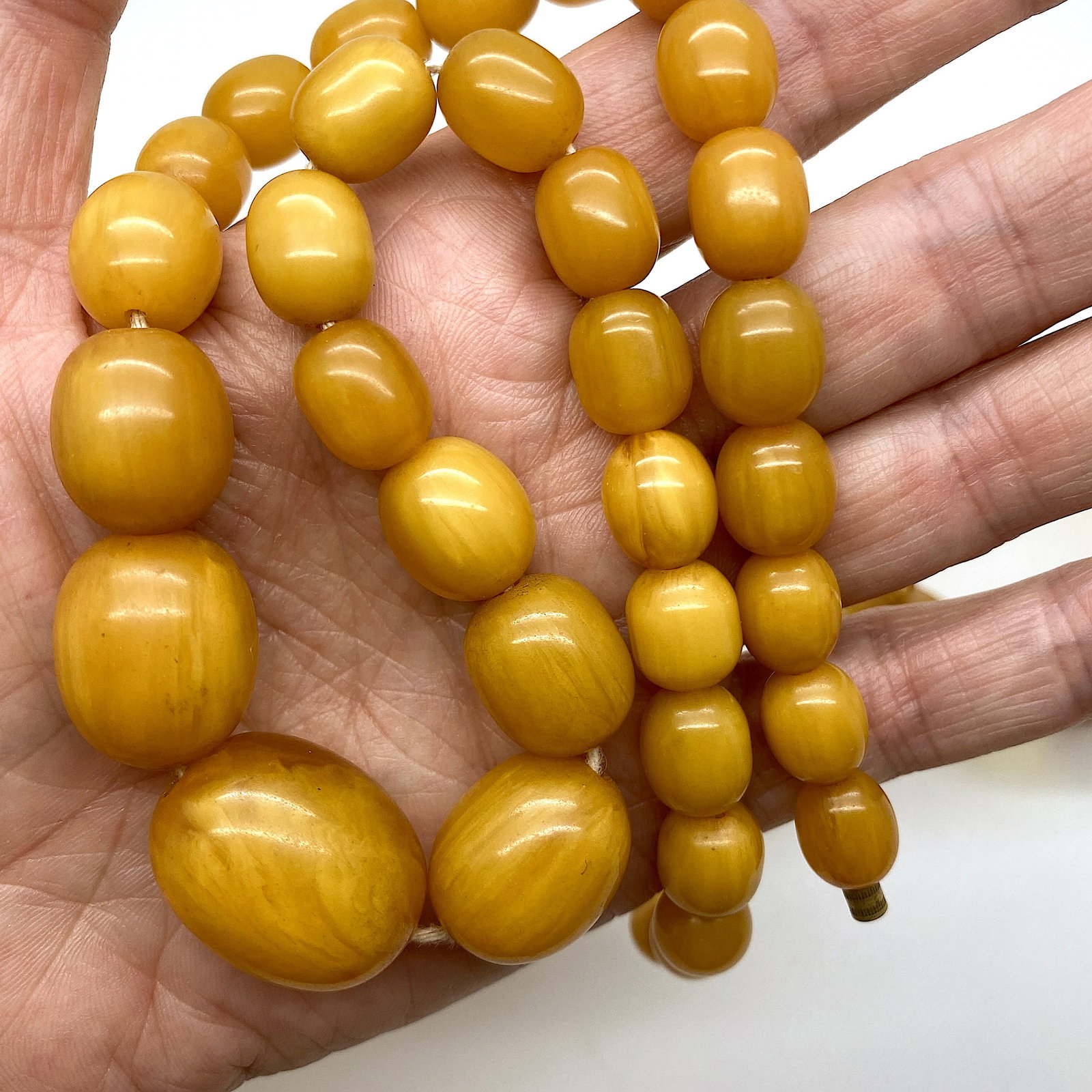 Alluring Vintage Bakelite Bracelet and Necklace set made from Olive shaped Bakelite beads - 7