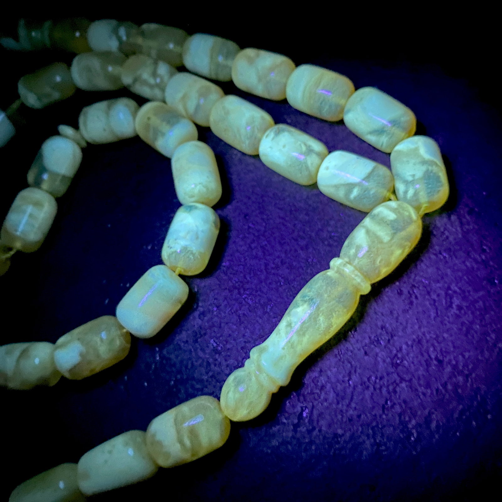 Staggering Unique Vintage Amber Tesbih made from Barrel shaped Amber beads - 7