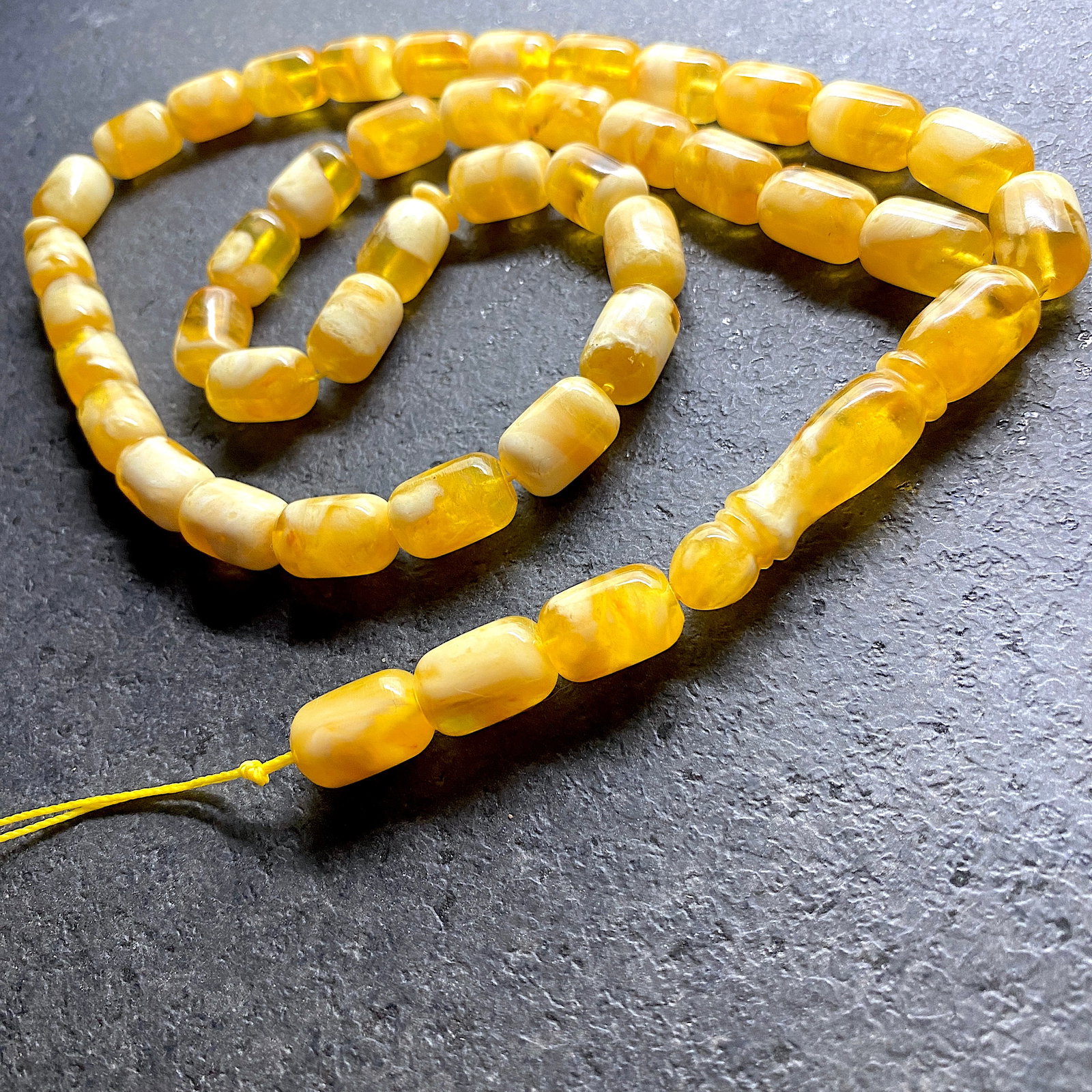 Staggering Unique Vintage Amber Tesbih made from Barrel shaped Amber beads - 8