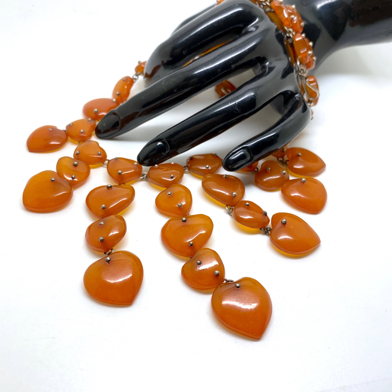 Antique Amber Cleopatra necklace from heart shaped beads - 5