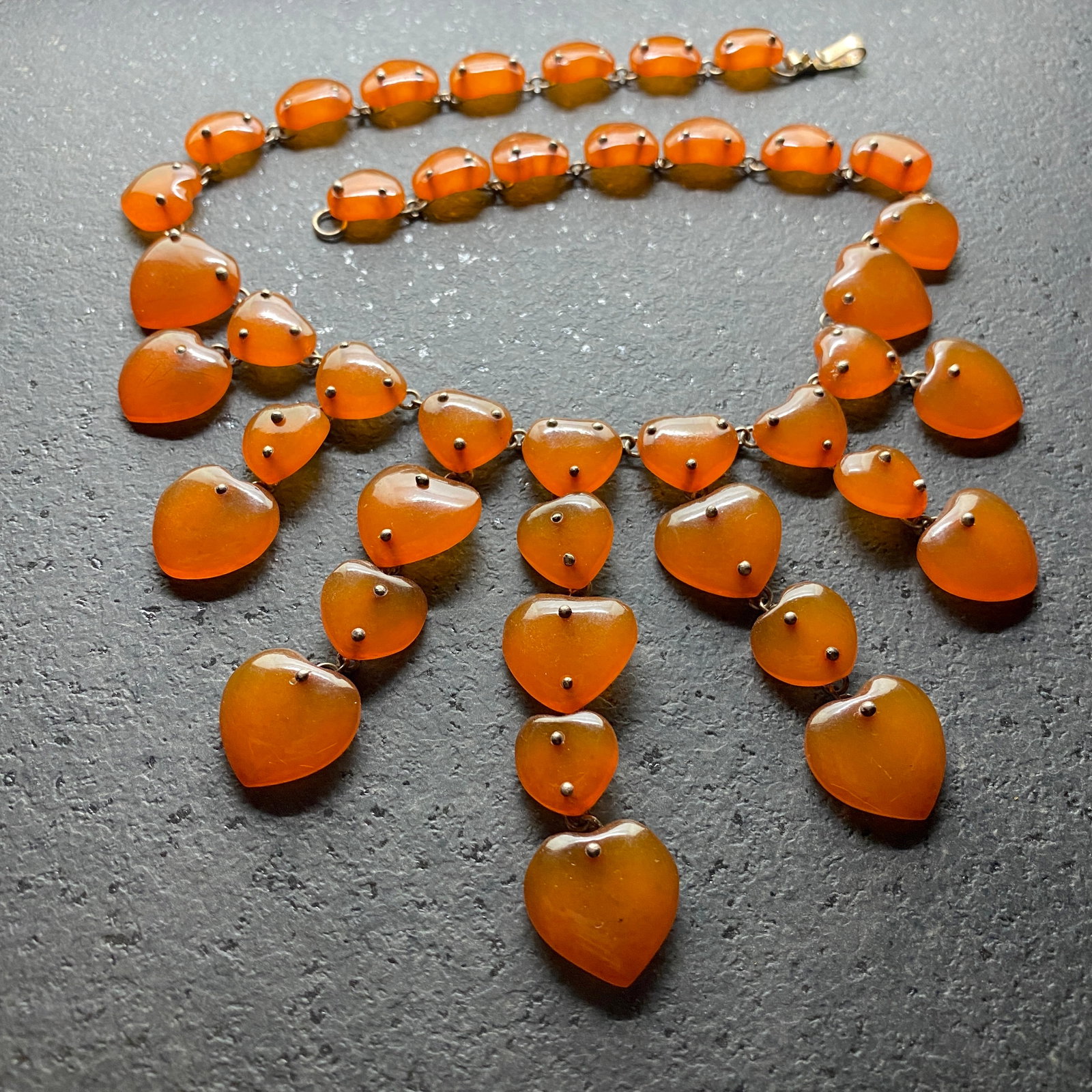 Antique Amber Cleopatra necklace from heart shaped beads - 6