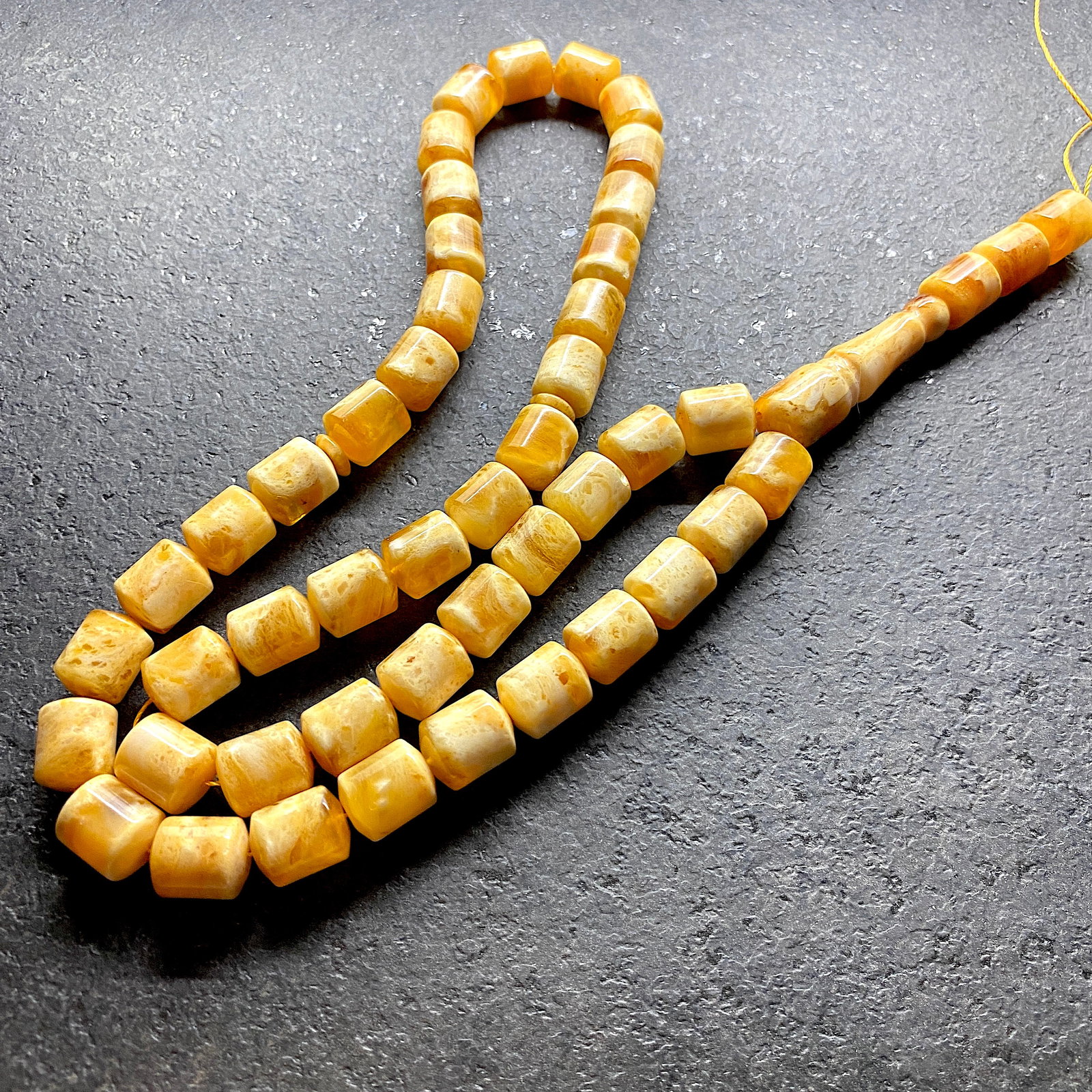Remarkable Unique Antique Amber Tesbih made from Barrel shaped Amber beads - 6