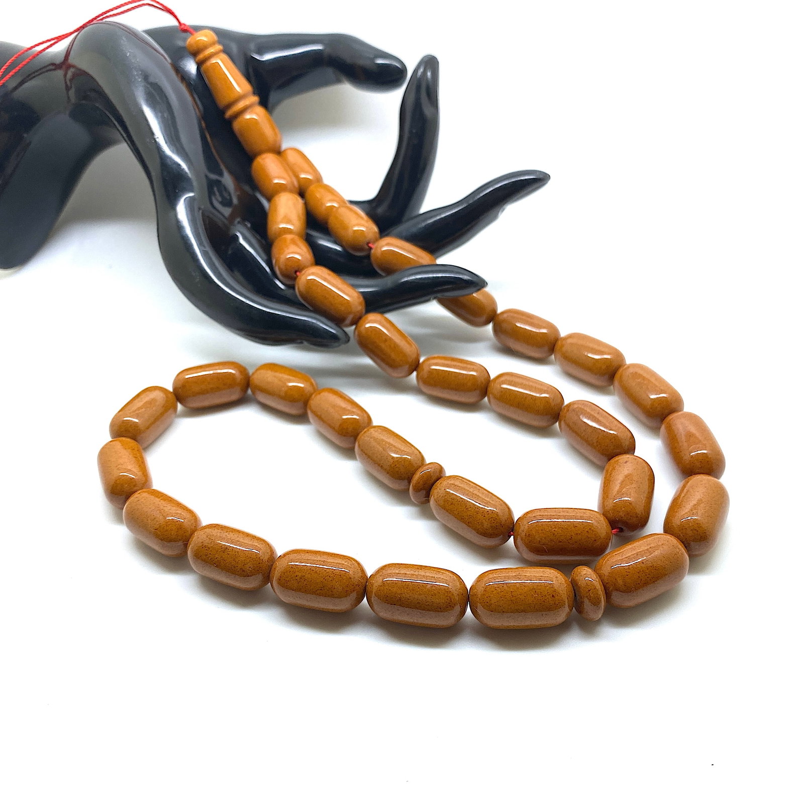 Antique Amber Tesbih made from Capsule shaped Amber beads - 7