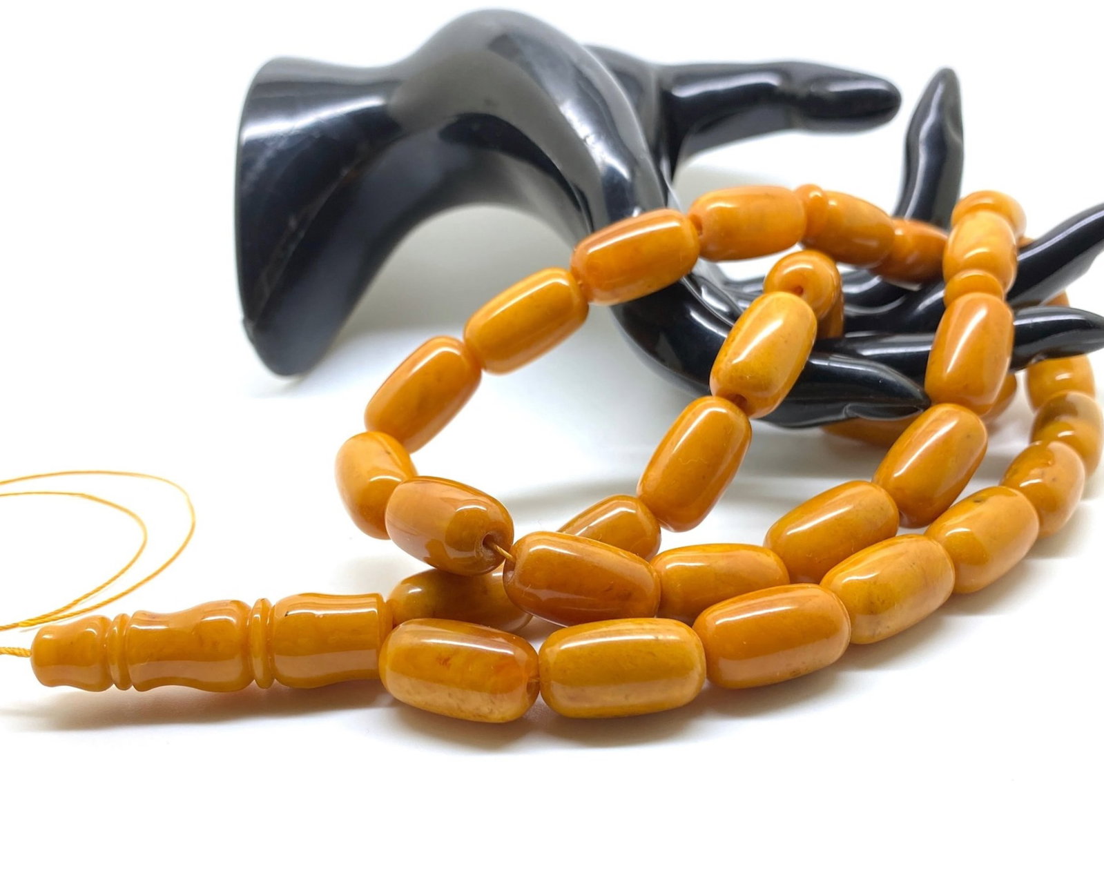 Magnificent Unique Antique Amber Tesbih made from Barrel shaped Amber beads - 4