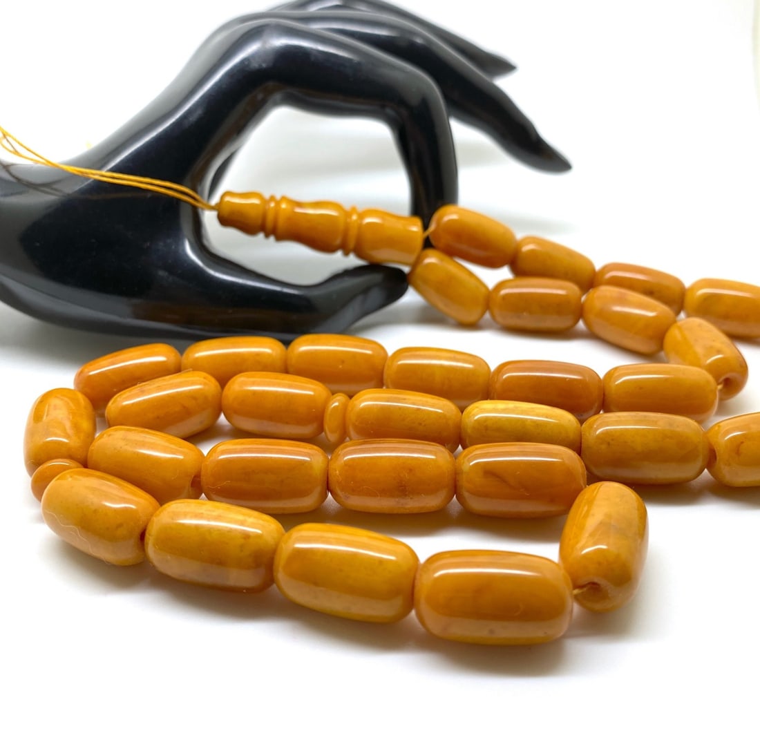 Magnificent Unique Antique Amber Tesbih made from Barrel shaped Amber beads - 8