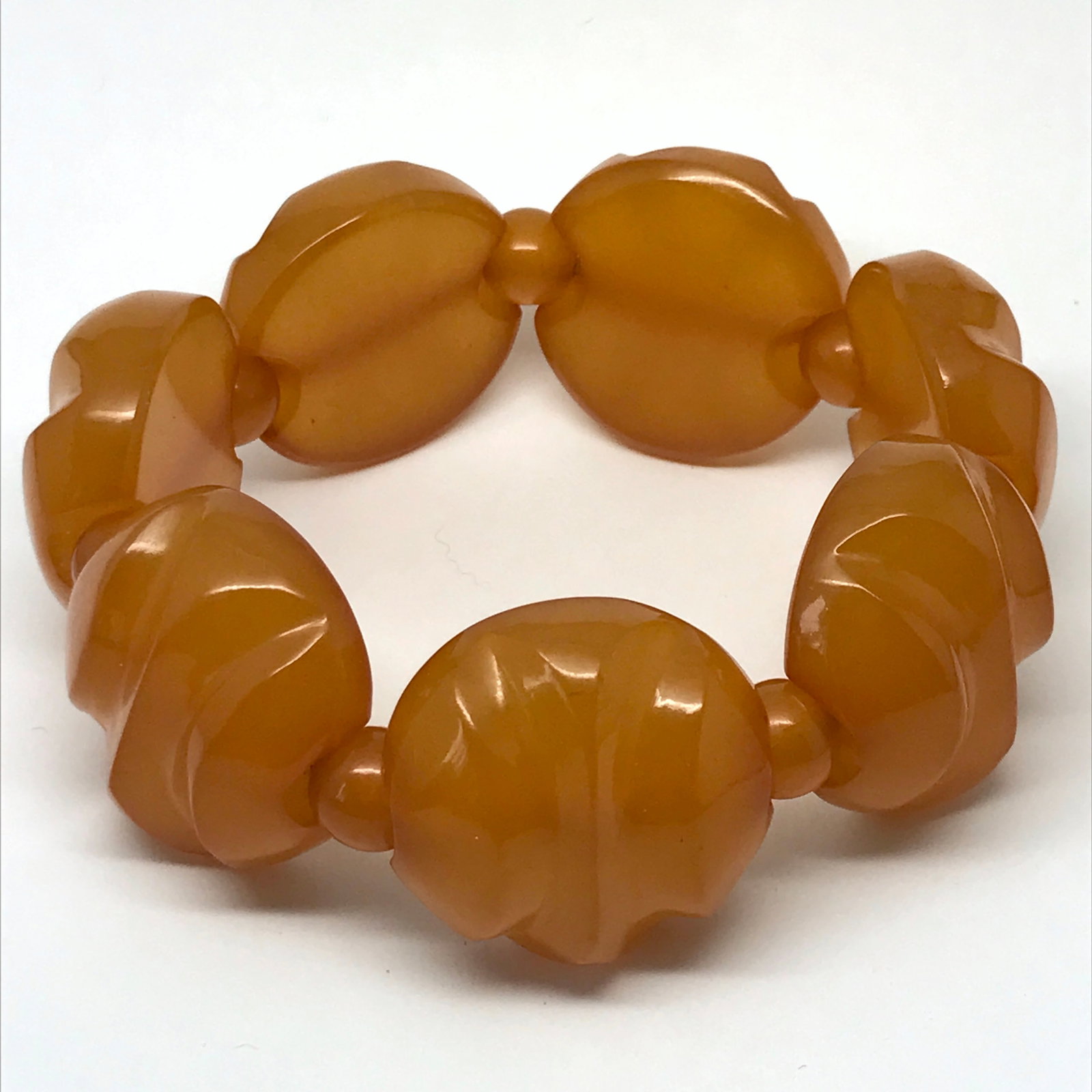 Incredible Unique Vintage Amber Bracelet made from Hand Carved Amber beads - 2