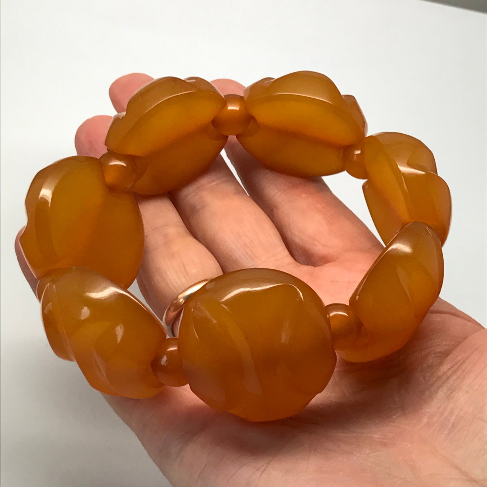 Incredible Unique Vintage Amber Bracelet made from Hand Carved Amber beads - 4