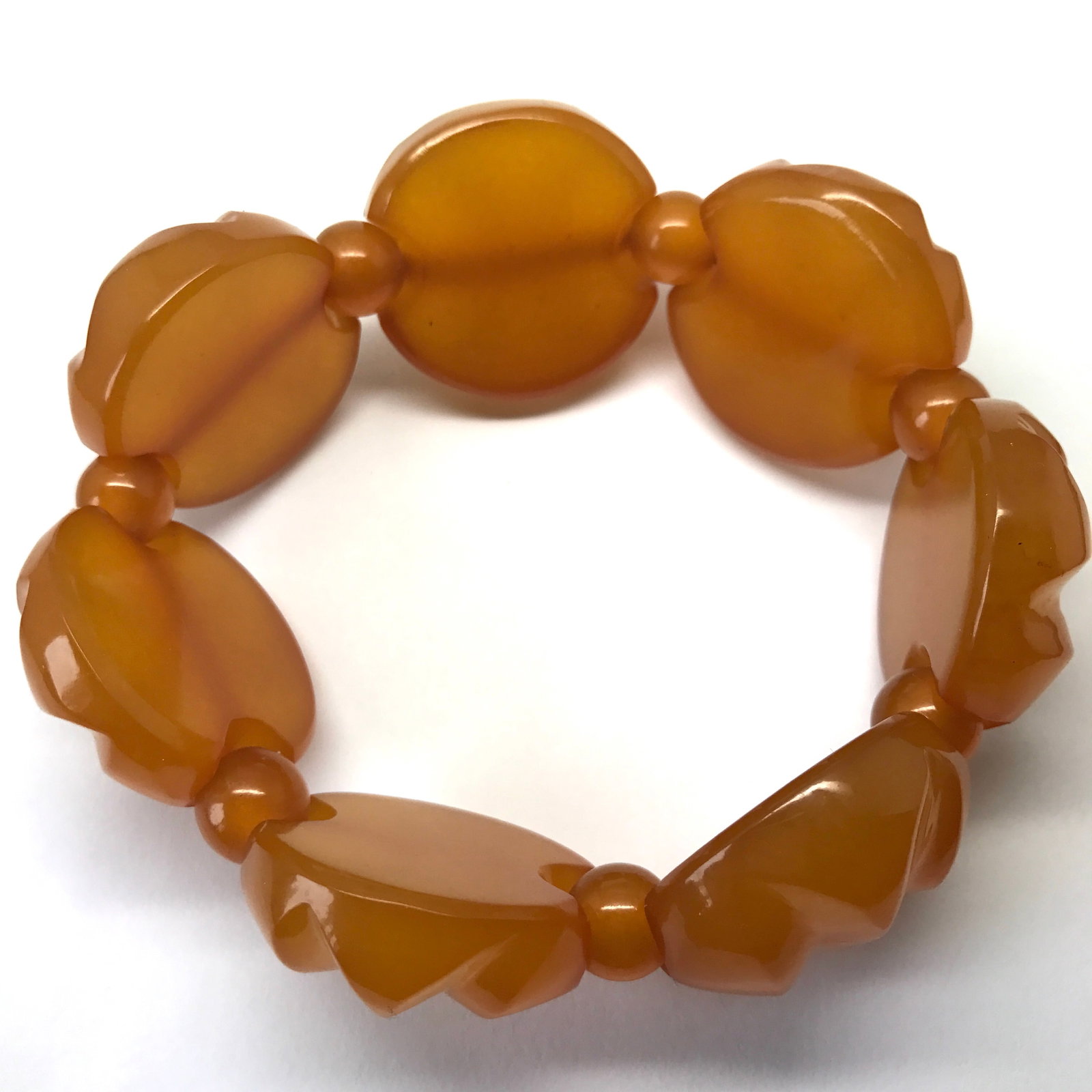 Incredible Unique Vintage Amber Bracelet made from Hand Carved Amber beads - 5