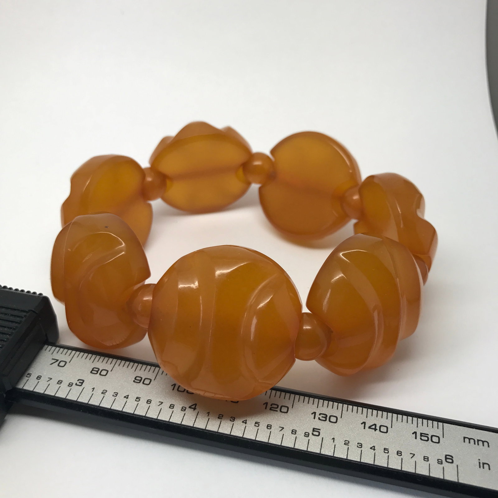Incredible Unique Vintage Amber Bracelet made from Hand Carved Amber beads - 7