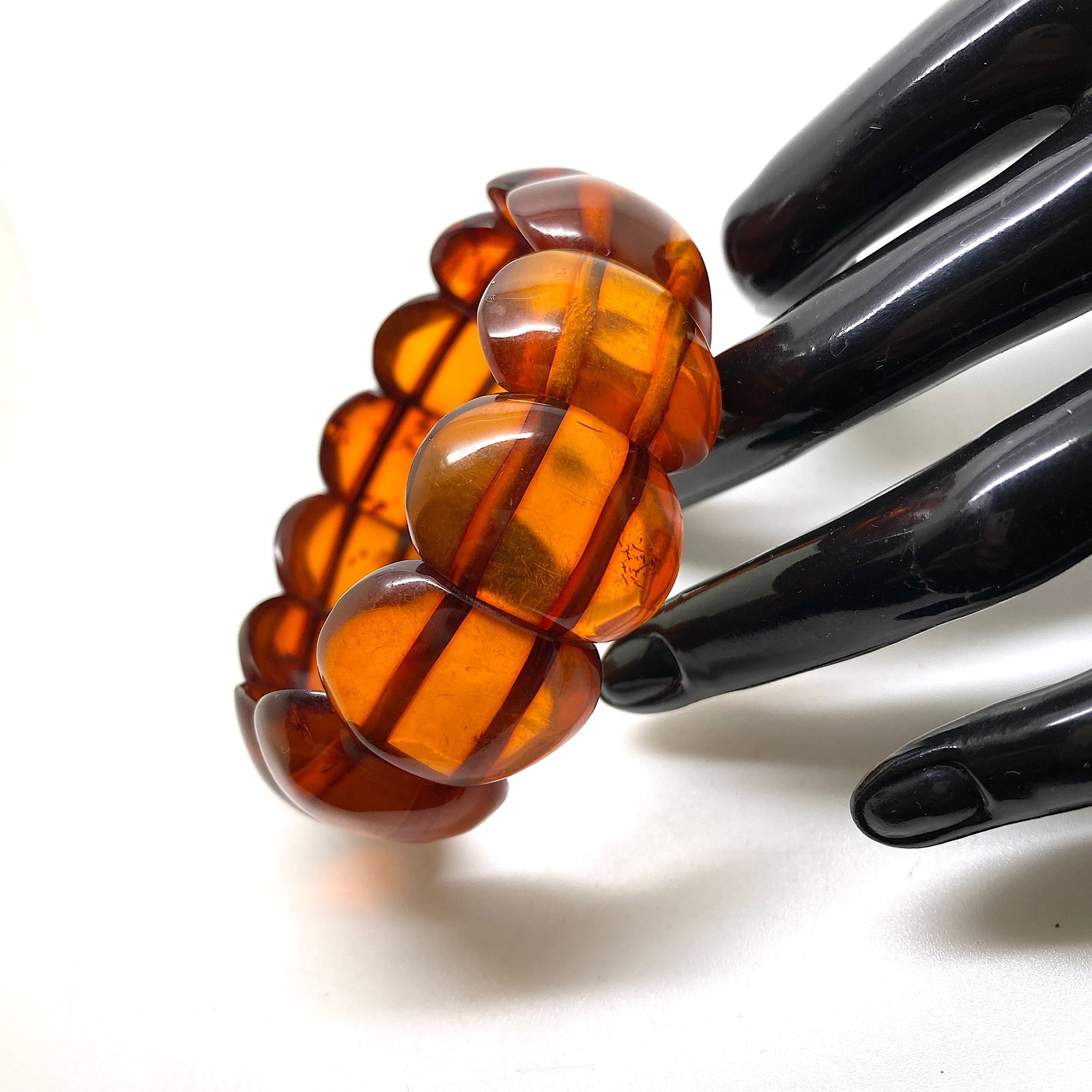 Remarkable Unique Vintage Amber Bracelet made from Plate like Amber beads - 10