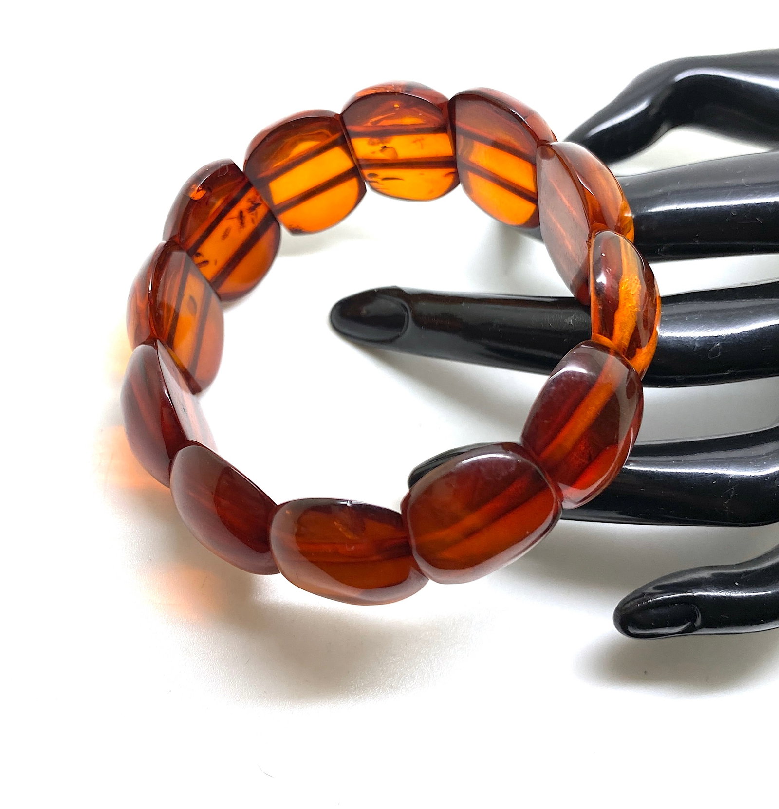 Remarkable Unique Vintage Amber Bracelet made from Plate like Amber beads - 9