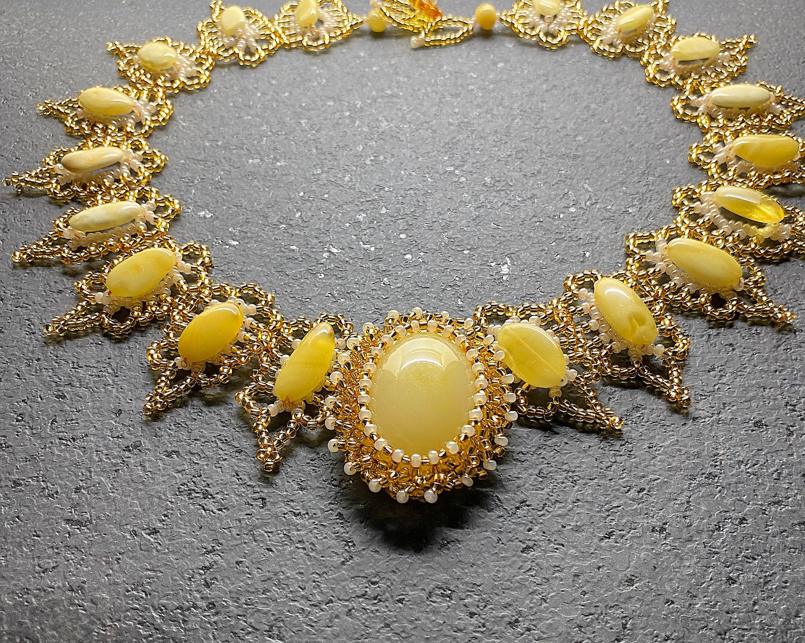 Alluring Amber Floral Necklace made from leaf like bead ornaments - 8