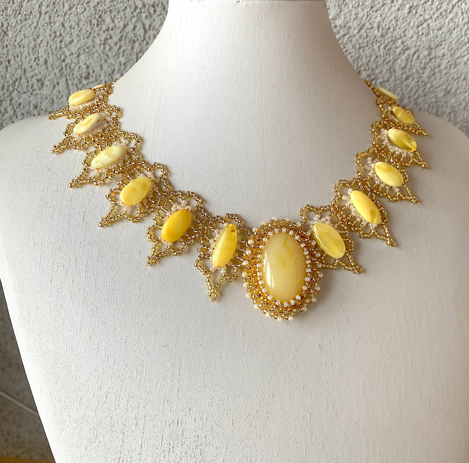 Alluring Amber Floral Necklace made from leaf like bead ornaments - 9