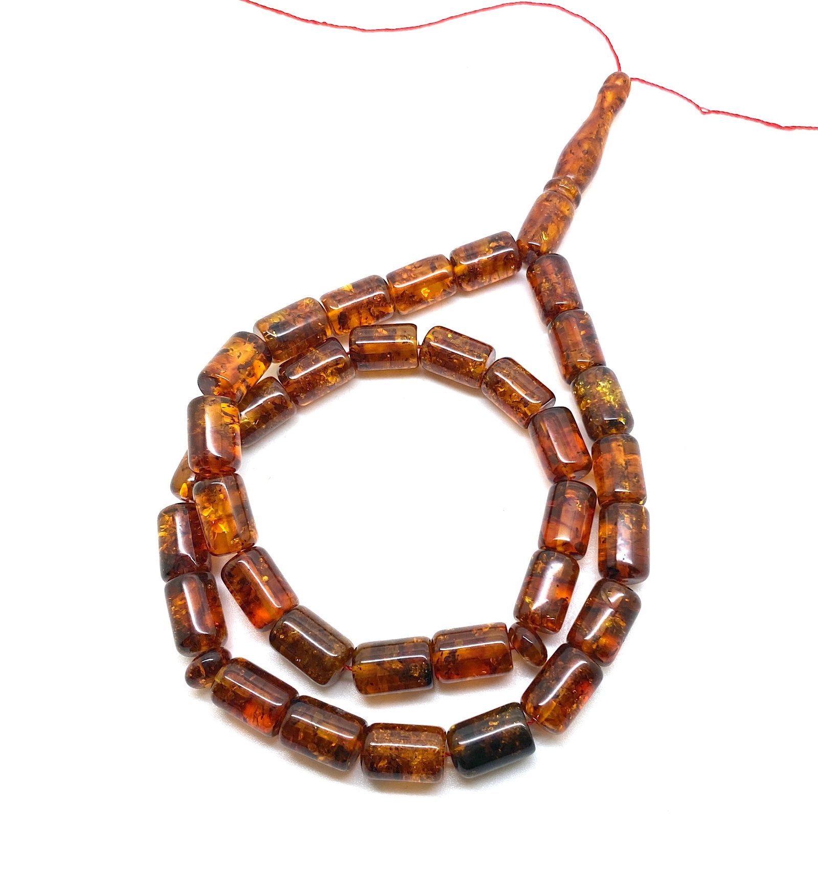 Staggering Unique Antique Amber Tesbih made from Barrel shaped Amber beads - 8