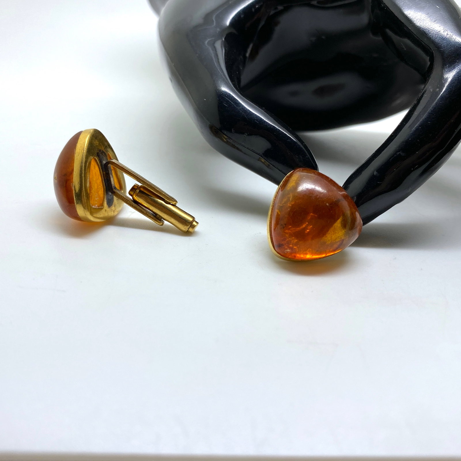 Antique Reuleaux triangle Amber Cufflinks - 4