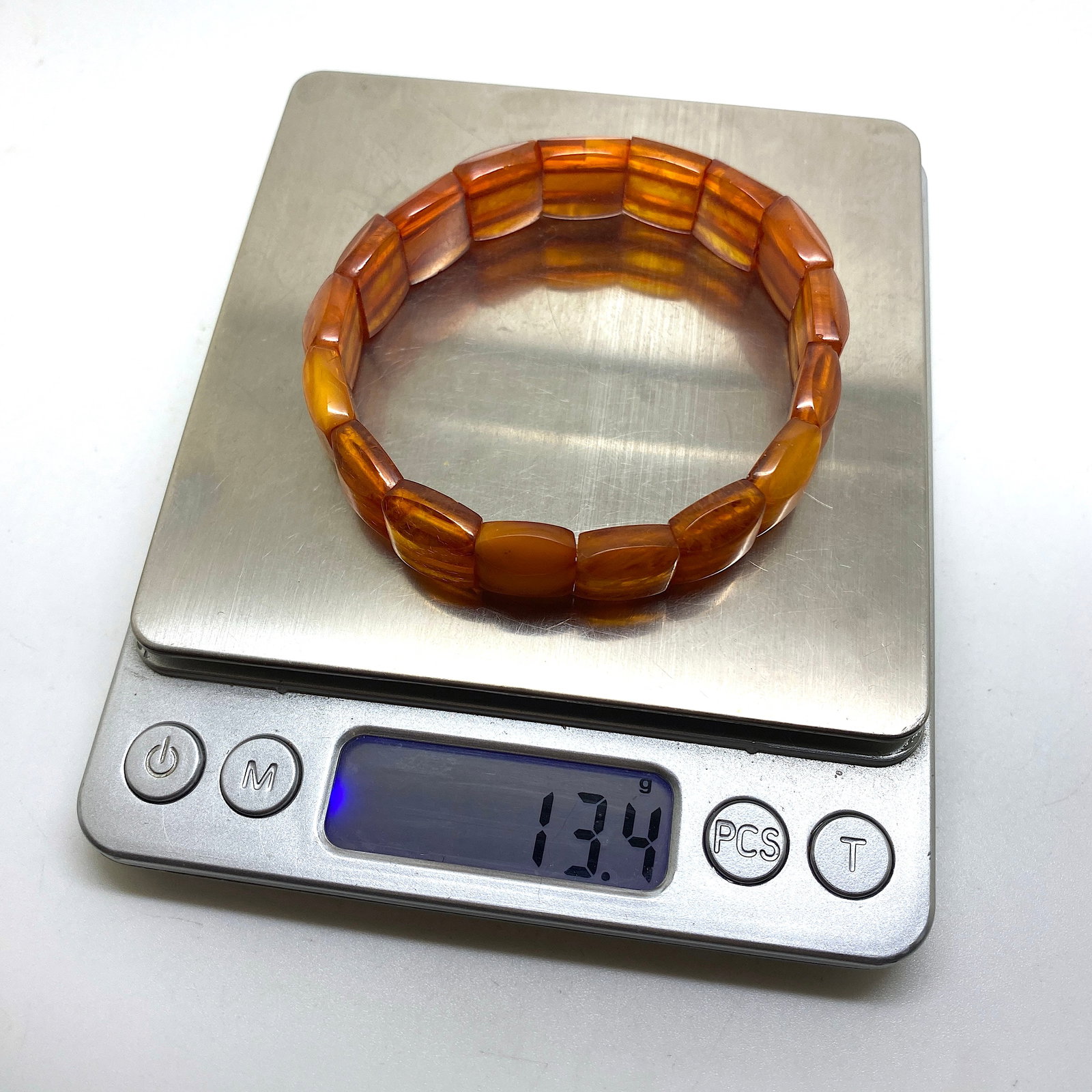 Incredible Unique Vintage Amber Bracelet made from Barrel shaped Amber beads - 2