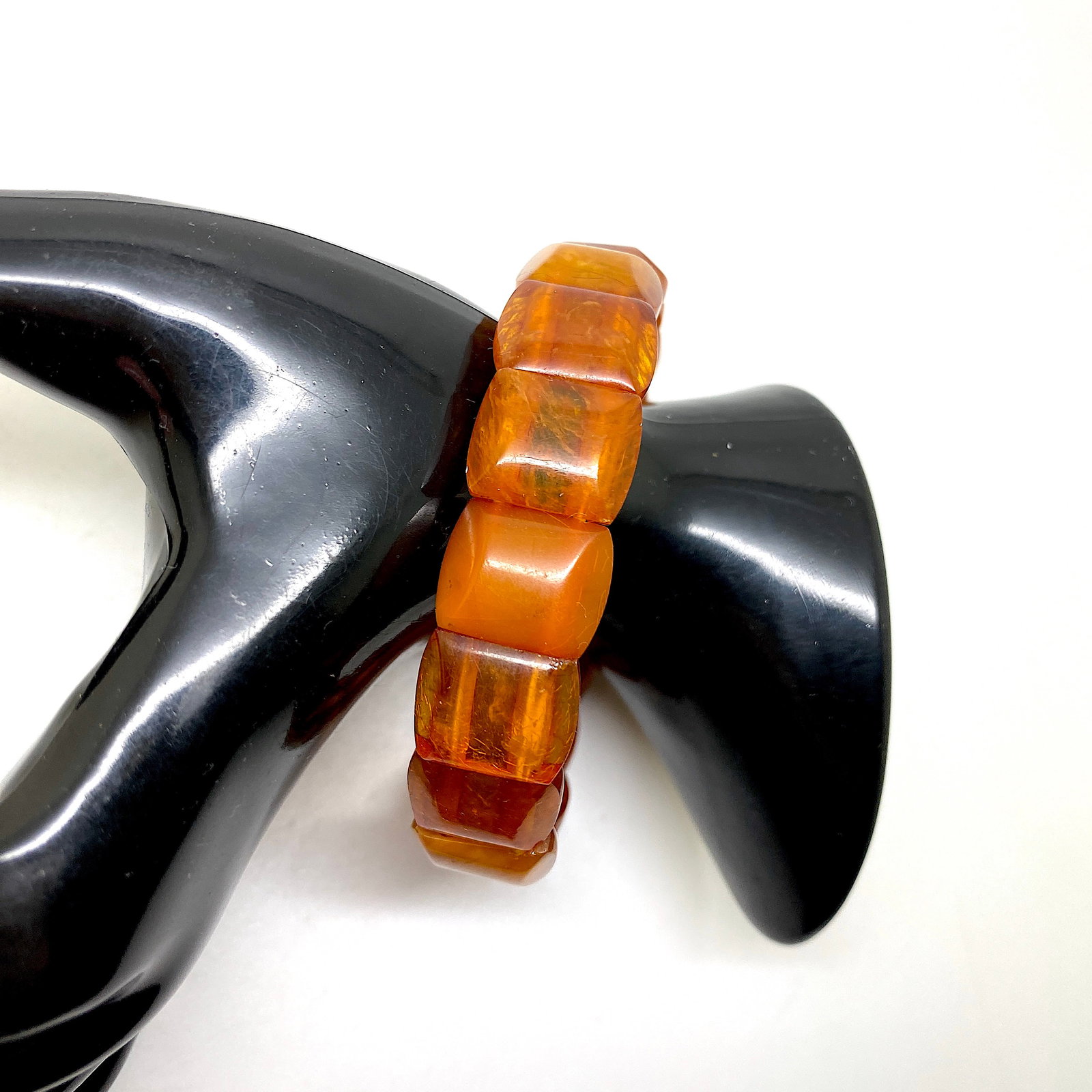 Incredible Unique Vintage Amber Bracelet made from Barrel shaped Amber beads - 5