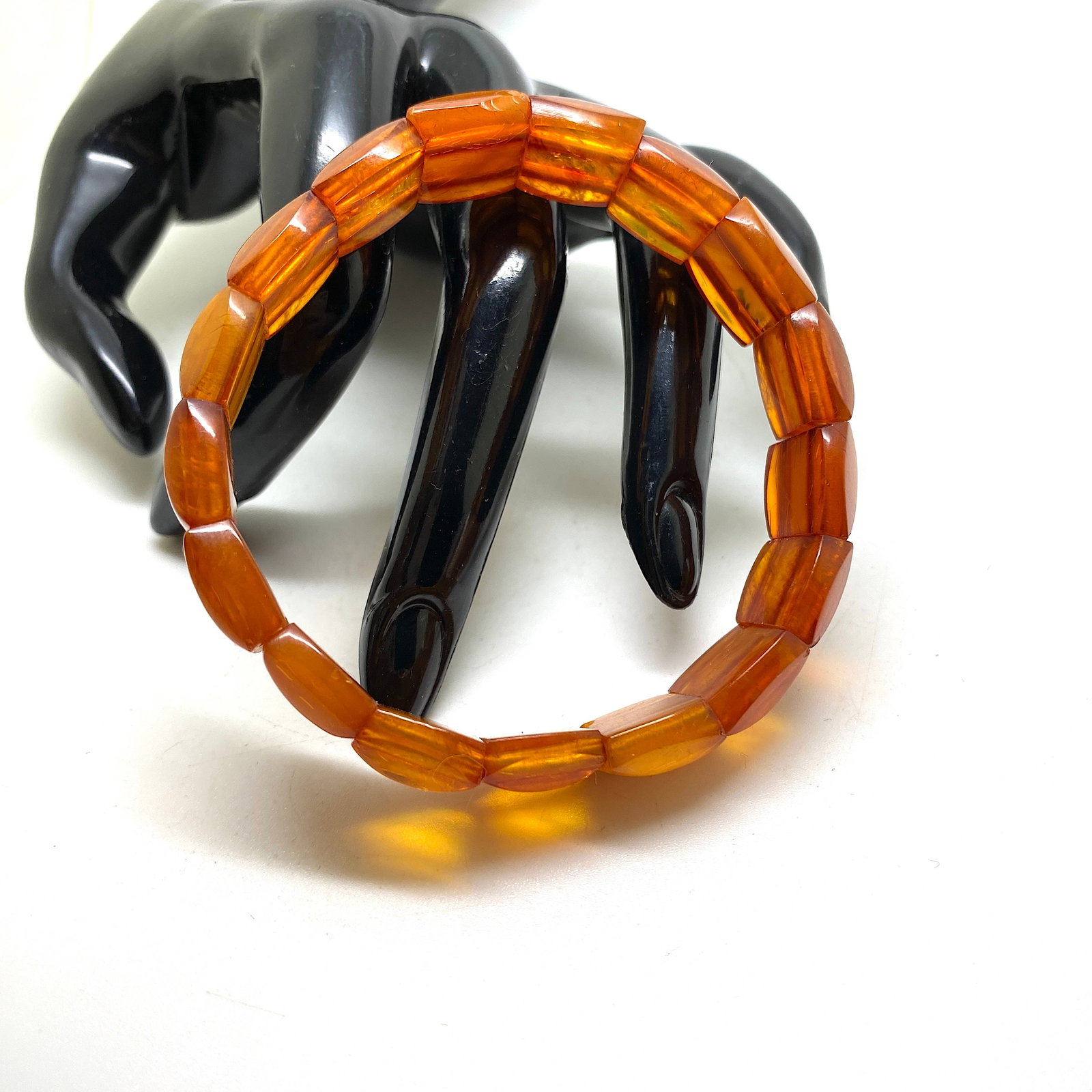 Incredible Unique Vintage Amber Bracelet made from Barrel shaped Amber beads - 7