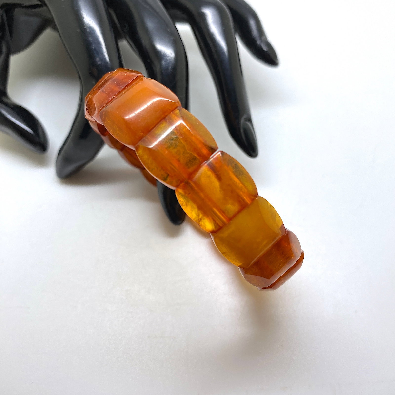Incredible Unique Vintage Amber Bracelet made from Barrel shaped Amber beads - 8