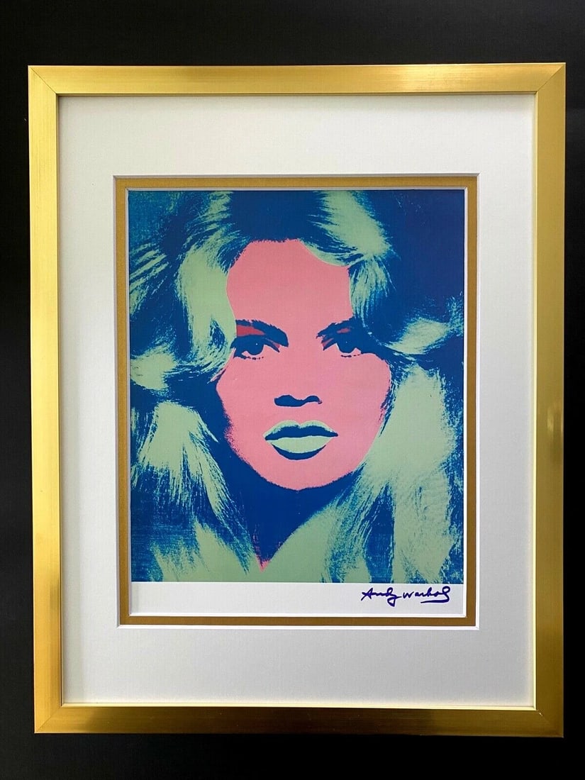 ANDY WARHOL 1984 SIGNED AWESOME BRIGITTE BARDOT PRINT DOUBLE MATTED AND FRAMED: This is an Awesome and Scarce 1984 Print after Andy Warhol FACSIMILE SIGNATURE IN INK " BRIGITTE BARDOT " from - His Portraits Collection- Double Matted and Framed covering an area of 15x12in.