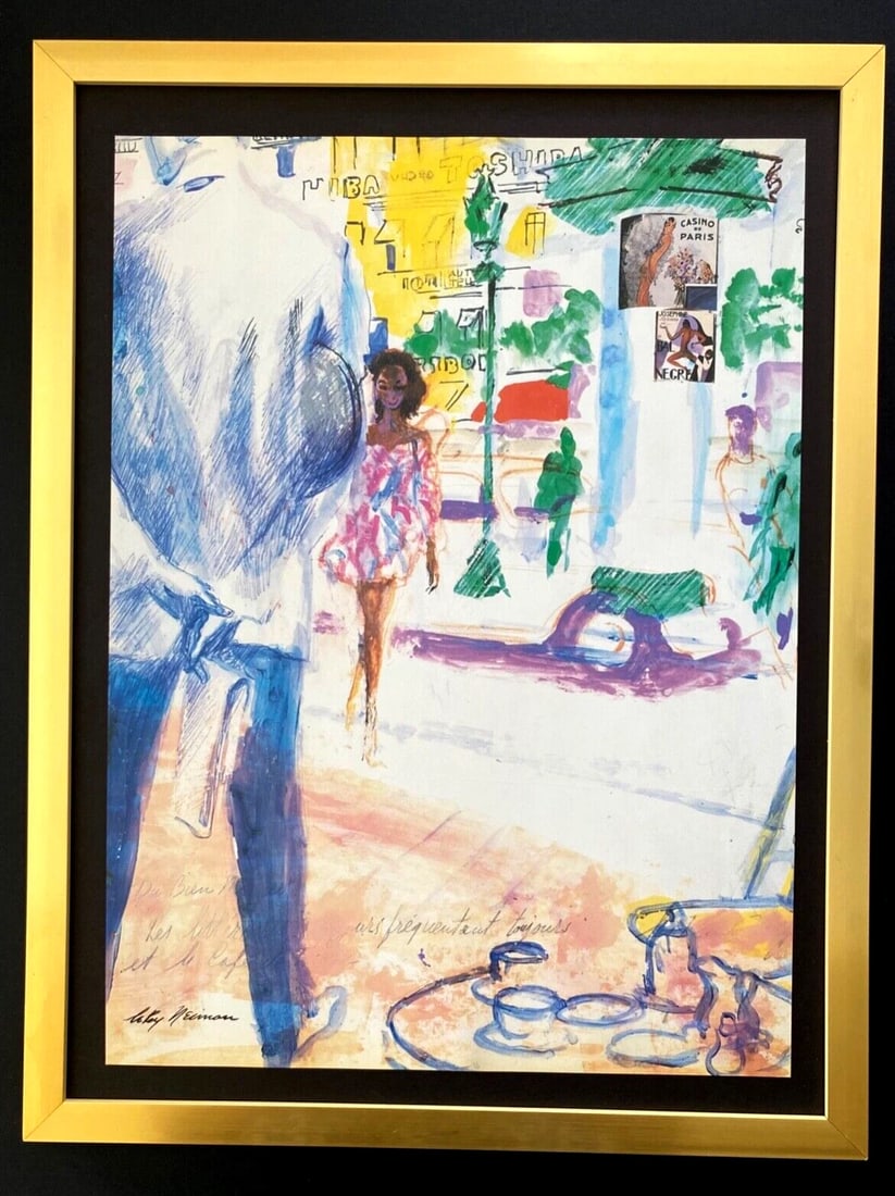 LEROY NEIMAN + SKETCHBOOK DRAWING PARIS1970'S + SIGNED PRINT FRAMED: We have for Sale this LEROY NEIMAN AWESOME 1971 SKETCH ON PAPER " PARIS " FACSIMILE SIGNED IN INK FULL OF COLOR PRINT SIZE OF THE PRINT: 14 X 10 in FRAME COVERS AN AREA OF 17 X 12 in MOUNTED AND FRAME