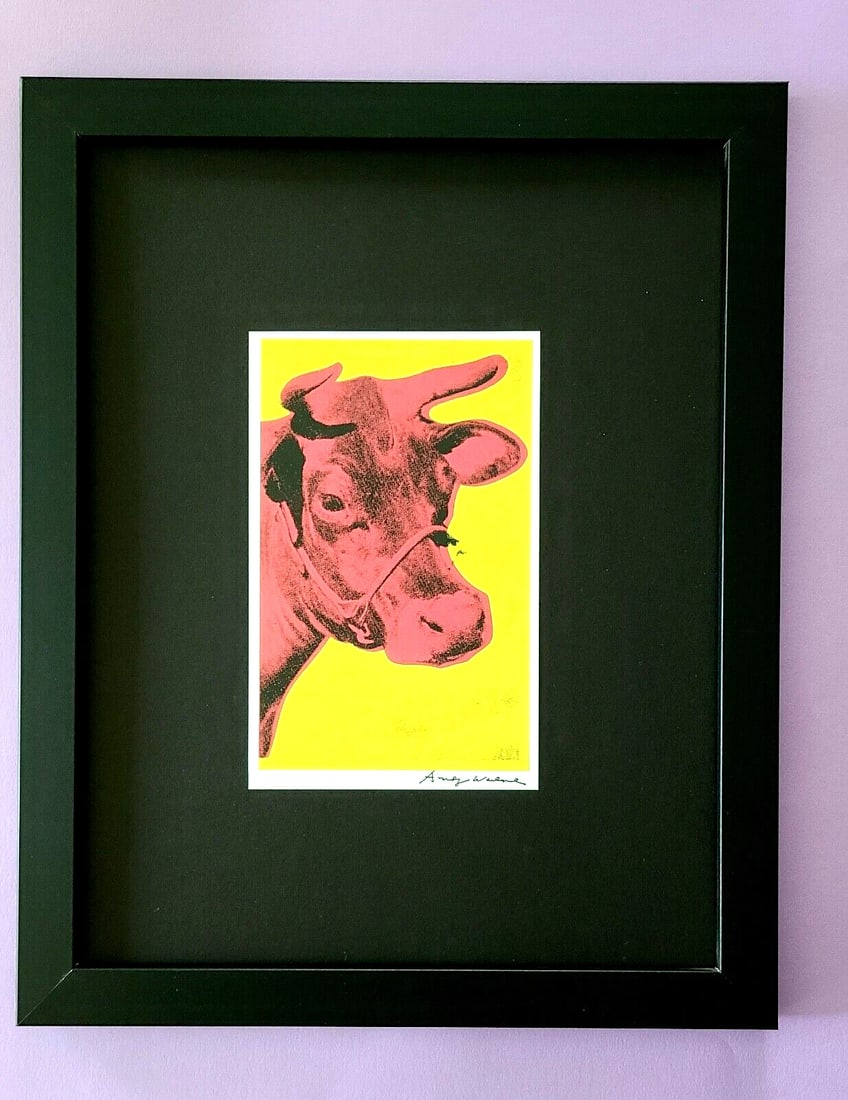ANDY WARHOL + RARE SIGNED + COW PRINT MOUNTED AND FRAMED: This is a Stunning and Scarce 1984 Print after Andy Warhol " COW " from - His Pop Art Collection- Mounted and Framed covering an area of 15x12in. FACSIMILE SIGNED Printed in Paper after the Iconic
