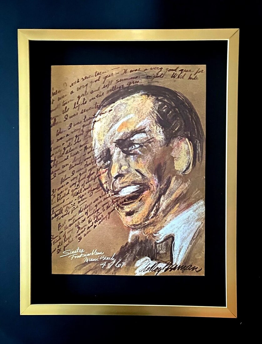 LEROY NEIMAN + FRANK SINATRA + CIRCA 1970'S + SIGNED PRINT FRAMED: We have for Sale this LEROY NEIMAN AWESOME 1970'S PRINT AFTER THE SKETCH OF " FRANK SINATRA " SIGNED IN THE PLATE FULL OF COLOR PRINT SIZE OF THE PRINT: 14 X 11 in FRAME COVERS AN AREA OF 17 X 12 in