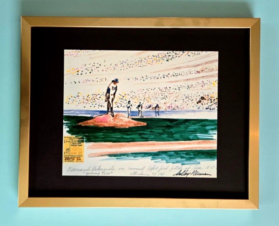 LEROY NEIMAN + BASEBALL "FERNANDO VALENZUELA" 1980'S PLATE SIGNED PRINT FRAMED: We have for Sale this LEROY NEIMAN AWESOME VINTAGE 1980'S PRINT SIGNED ON THE PLATE NEW FRAME COVERS AN AREA OF 15 X 12 in MOUNTED AND FRAMED EXCELLENT CONDITIONS WILL BE CAREFULLY SHIPPED WITH TRACKI