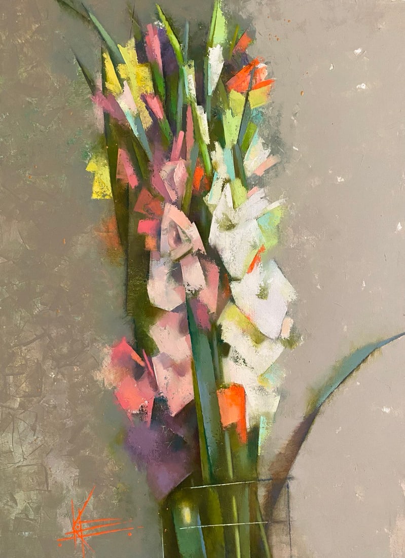 Abstract Oil painting Gladioli Oksana Kyrylenko: 146KOR Painter: Oksana Kyrylenko S?ze: 75x55 cm/29,52x21,65 inches Components: oil, canvas, Original painting from our collection ERA:2025 Oksana Ivanivna was born on May 11, 1961 in the city of Chern