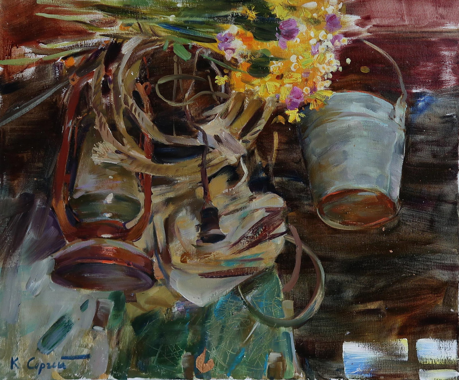 Oil painting Mentions of the grandmother Serg Kovalenko: 26SK Painter: Serg Kovalenko S?ze: 60x50 cm/23.6x19.7 inches Components: oil, canvas Original painting CONDITION: exellent ERA: modern Graduated from the art and graphic faculty of the Kharkiv