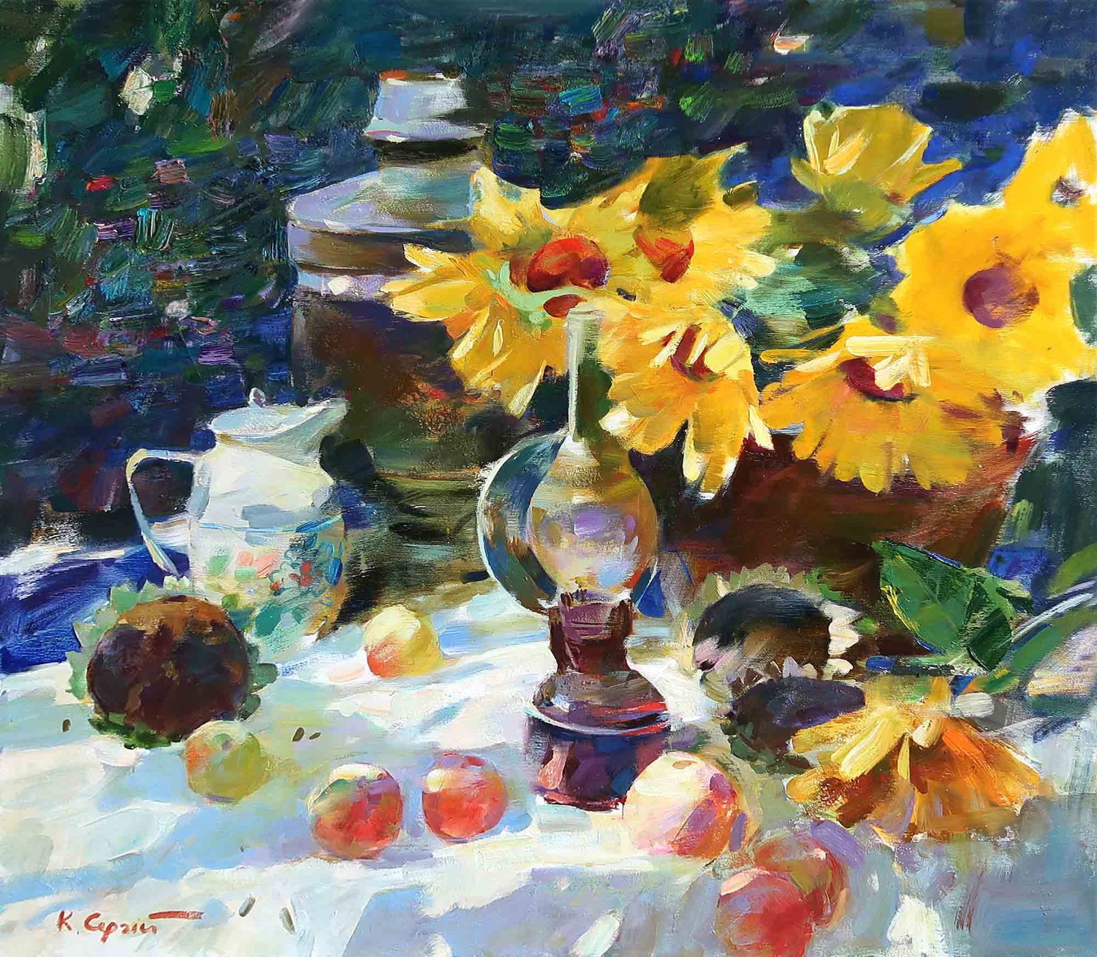 Oil painting Still life Serg Kovalenko: 62SK Painter: Serg Kovalenko S?ze: 70x80 cm/27.6x31.5 inches Components: oil, canvas Original painting CONDITION: exellent ERA: modern Graduated from the art and graphic faculty of the Kharkiv Nationa