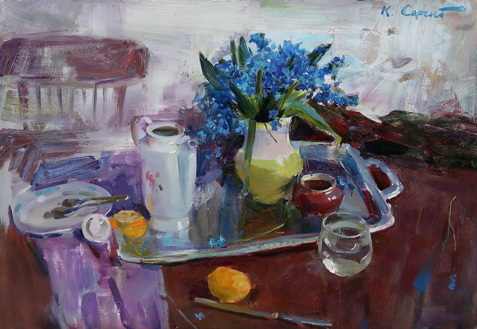 Oil painting Snowdrops Serg Kovalenko: 172SK Painter: Serg Kovalenko S?ze: 60x80 cm/23.6x31.5 inches Components: oil, canvas Original painting CONDITION: exellent ERA: modern Graduated from the art and graphic faculty of the Kharkiv