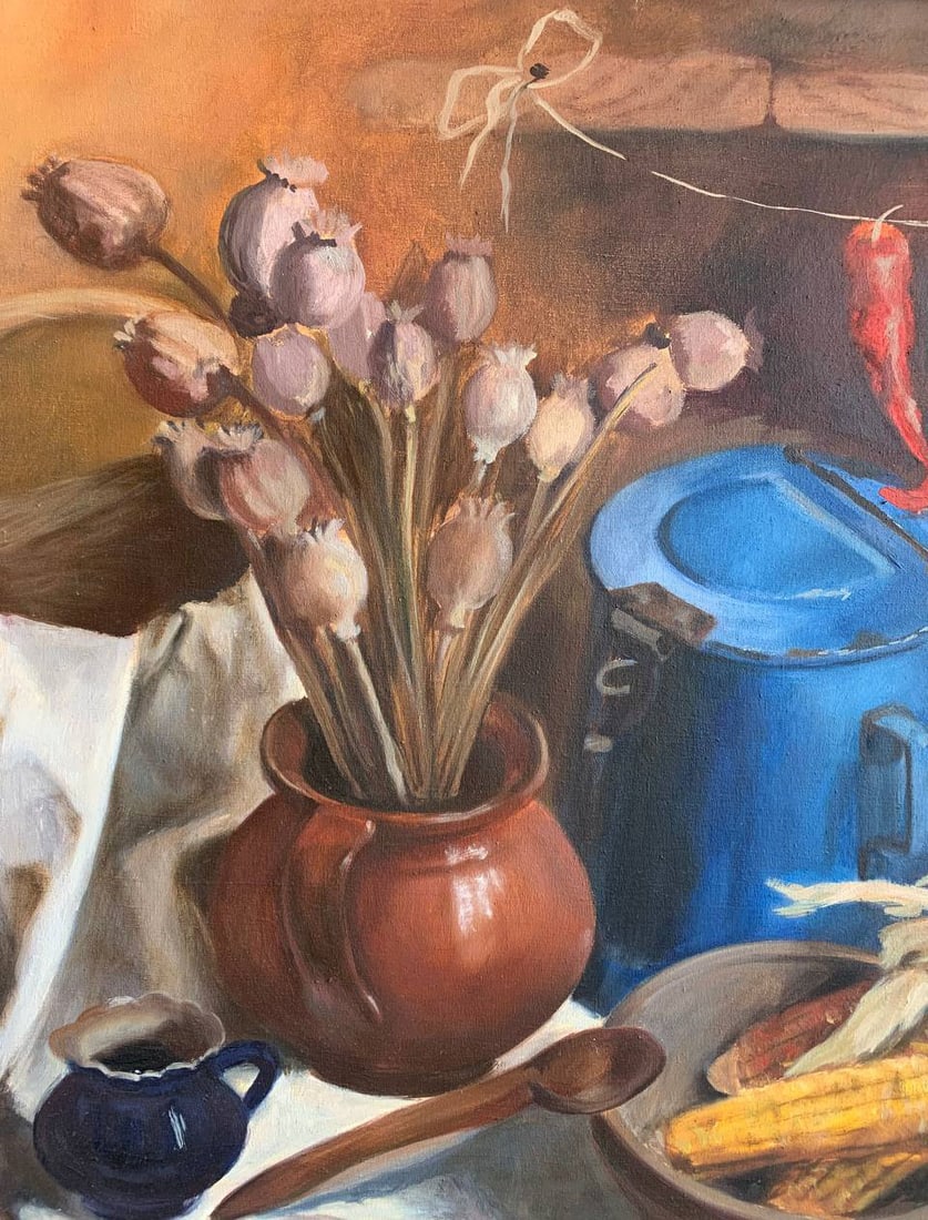 Oil painting still life with corn Maria Mitrick - 2
