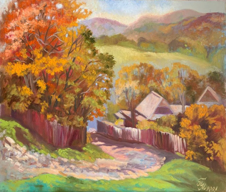 Oil painting autumn sunny morning Maria Mitrick: 48MITR Painter: Maria Mitrick S?ze: 60x70 cm/ 23.6x27.5 inches Components: oil, canvas Original painting CONDITION: exellent ERA: 2008 ARTIST: Member of the National Union of Artists of Ukraine (2003)