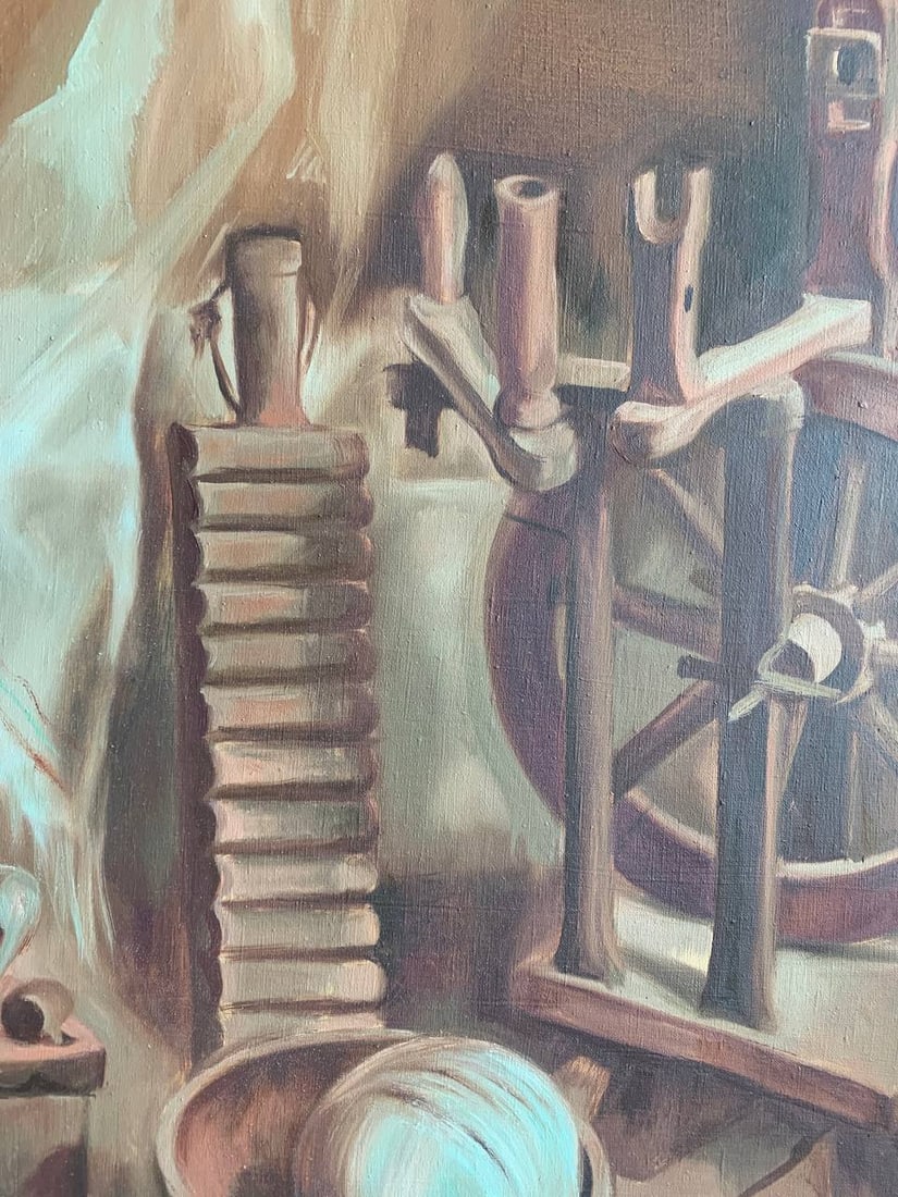 Oil painting spinning wheel still life Maria Mitrick - 2