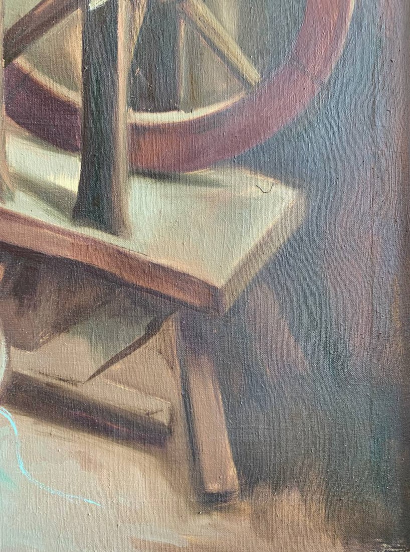Oil painting spinning wheel still life Maria Mitrick - 4