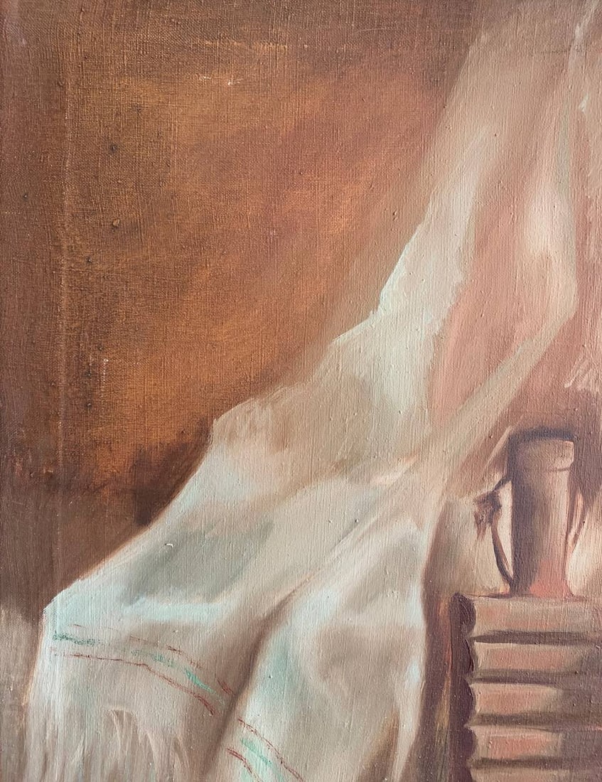 Oil painting spinning wheel still life Maria Mitrick - 6