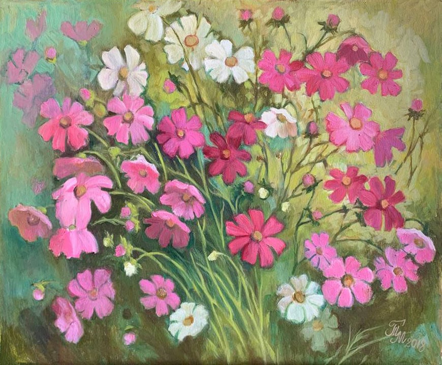 Oil painting Cosmeia Maria Mitrick: 60MITR Painter: Maria Mitrick S?ze: 50x60 cm/ 19.6x23.6 inches Components: oil, canvas Original painting CONDITION: exellent ERA: 2018 ARTIST: Member of the National Union of Artists of Ukraine (2003)