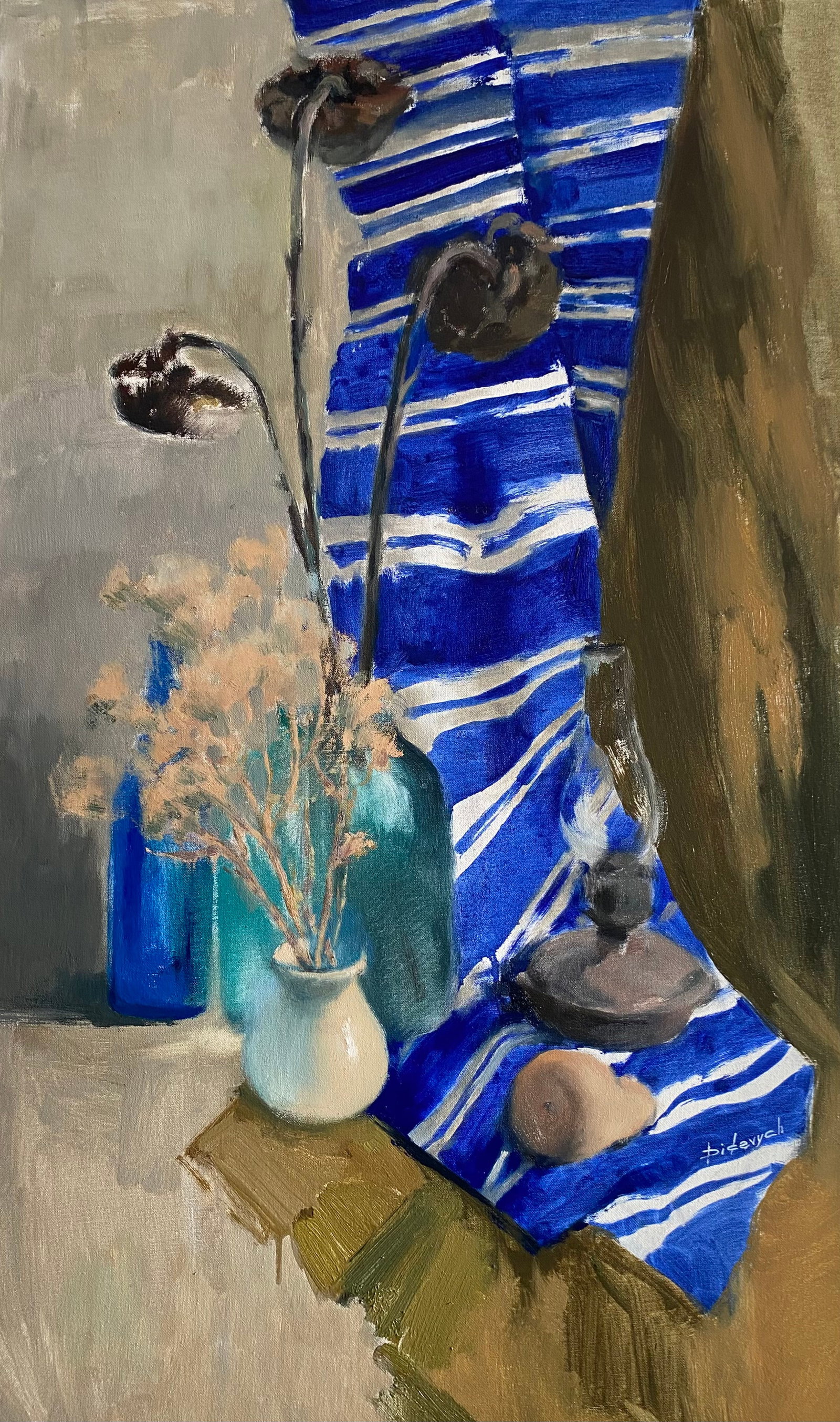 Oil painting Still life Yulia D.: 42YD Painter: Yulia D. S?ze: 100x60 cm/39.37x23.62 inches Components: oil, canvas Original painting from our collection ERA: 2025 Short information: Yulia Didevich, born September 23, 1997 in Kyiv. Ar