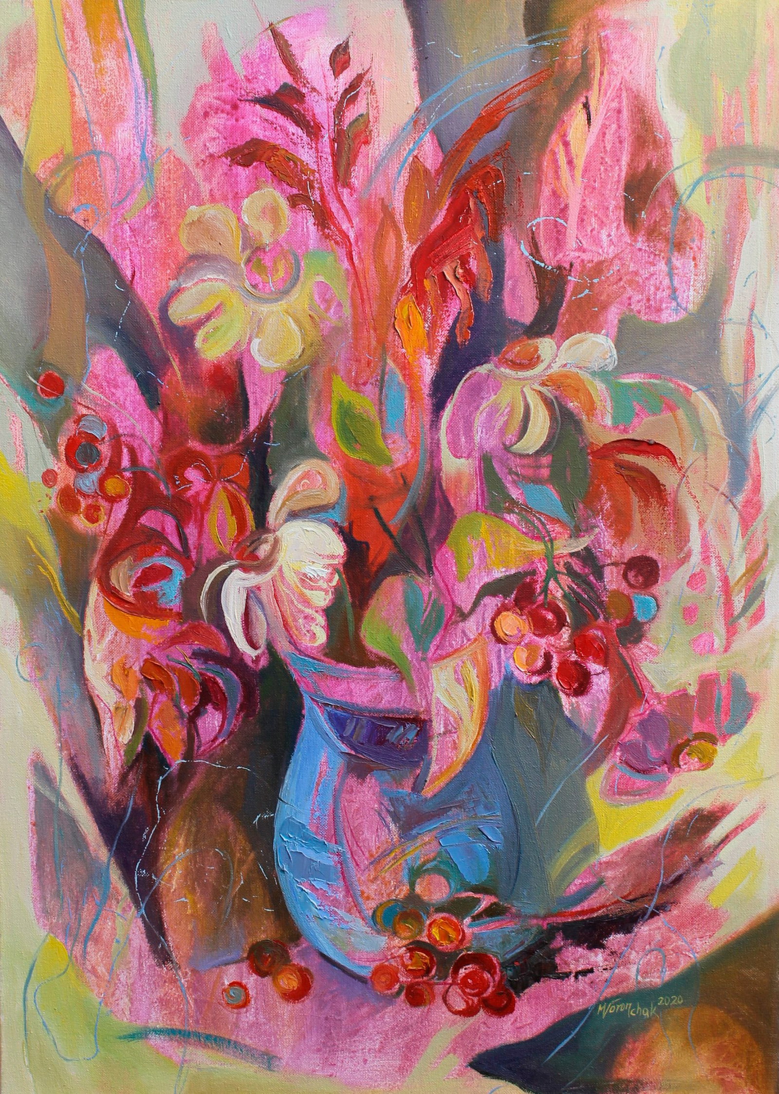 Oil acrylic painting Crimson Maria Voloschak - 2