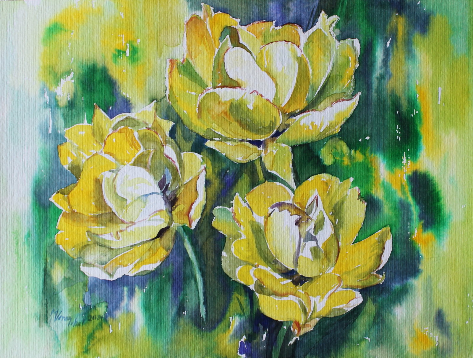 Watercolor painting Yellow tulips Maria Voloschak: 22Vor Painter: Maria Voloschak S?ze: 30x40 cm/11,81x15,74 inches Components: watercolor, paper Original painting from our collection ERA: Short information: The Ukrainian artist and painter is a membe