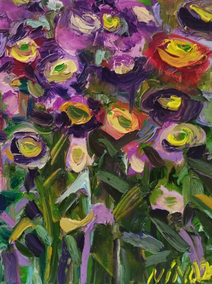 Oil painting Asters Nina L - 2