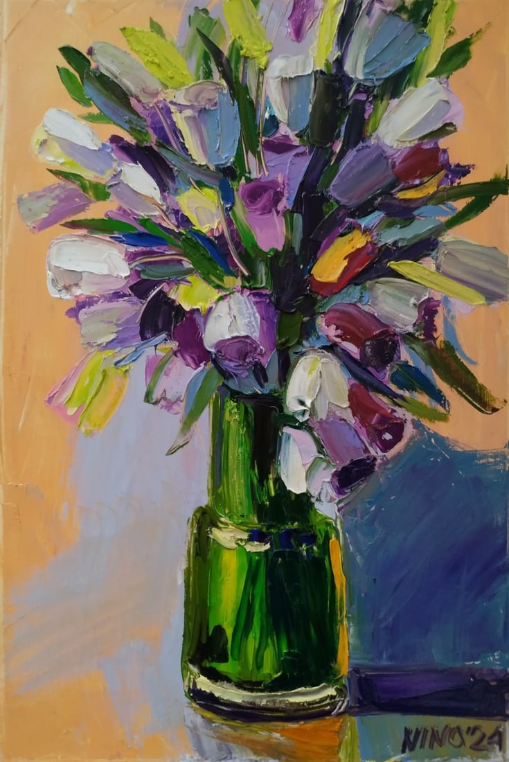 Oil painting Eustoma Nina L: 44Lt Painter: Nina L. S?ze: 60x40 cm/ 23.62x15.74 inches Components: oil, canvas Original painting CONDITION: exellent ERA: 2024 ARTIST: She was born on November 30, 1972 in the town of Mlinov, Rivne 