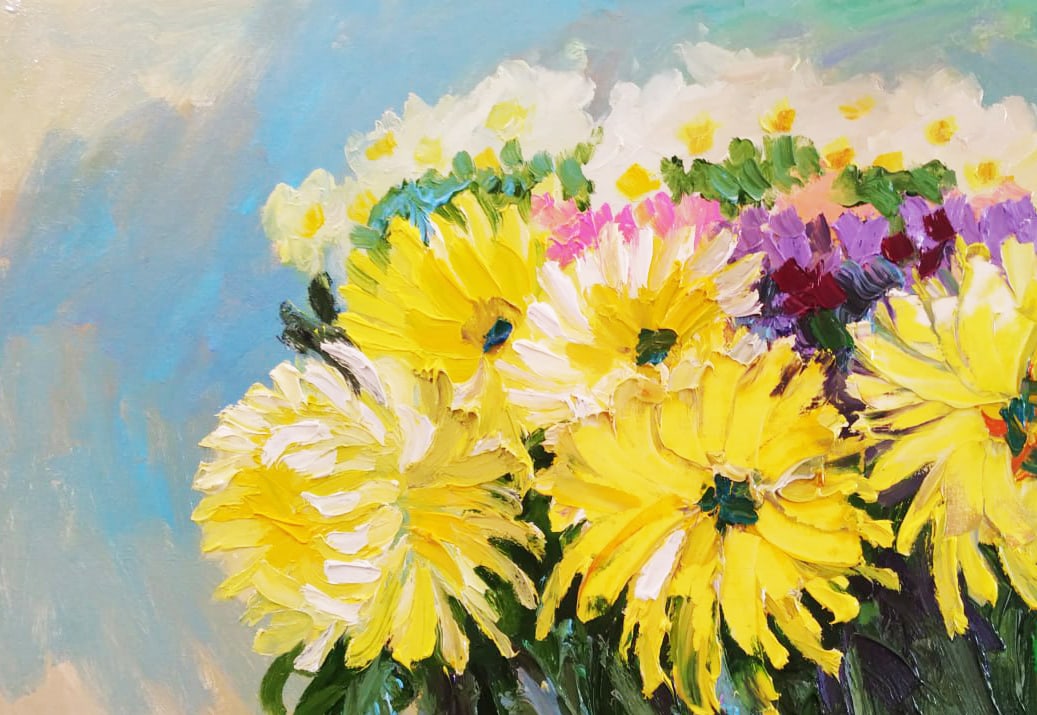 Oil painting Chrysanthemums Nina L - 2