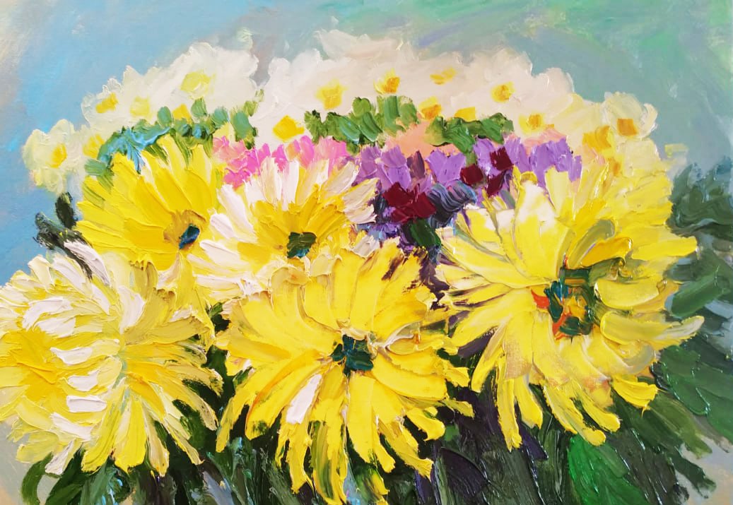 Oil painting Chrysanthemums Nina L - 3