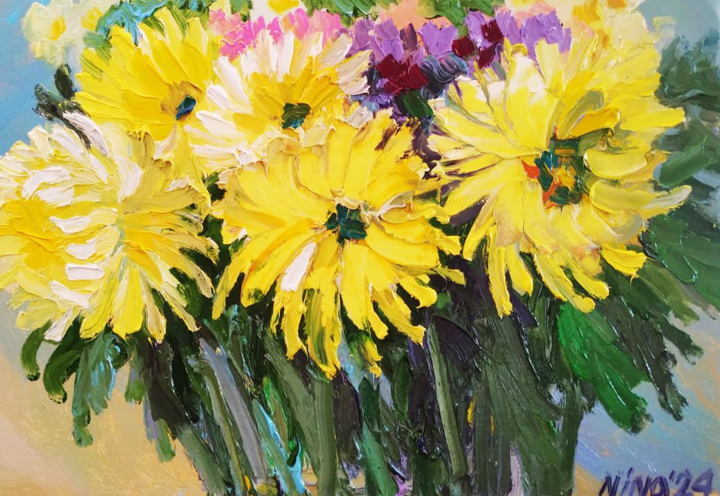Oil painting Chrysanthemums Nina L - 5
