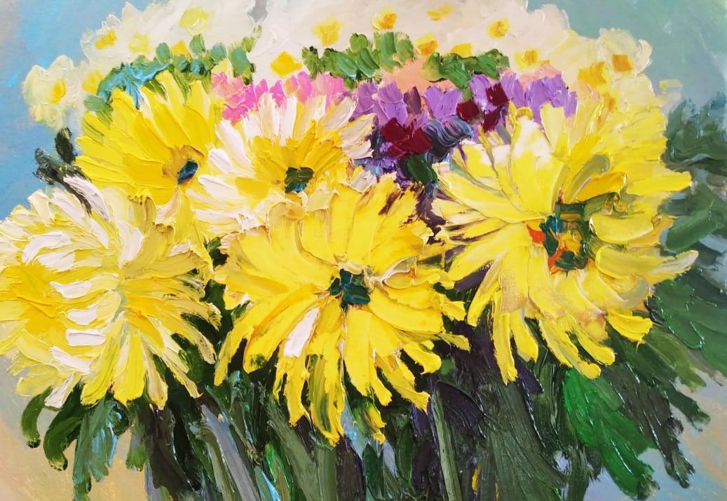 Oil painting Chrysanthemums Nina L - 8
