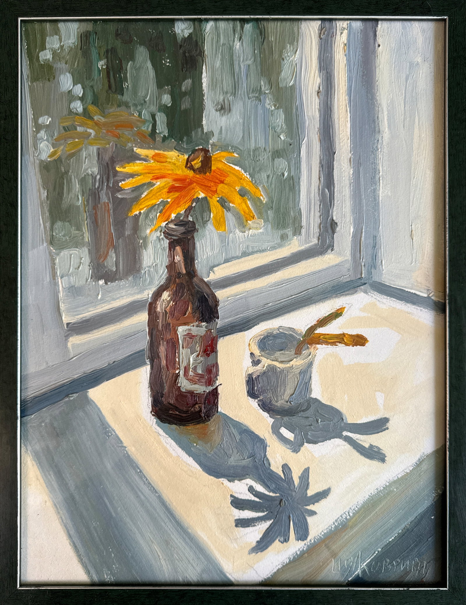 Oil painting with frame still life K. Leonid: 20KK Painter: K. Leonid S?ze: 40x30 cm/ 15.74x11.81 inches Components: oil, fiberboard Original painting CONDITION: exellent ERA:2019 ARTIST: Born in the village of Ostrov, what a beautiful name,
