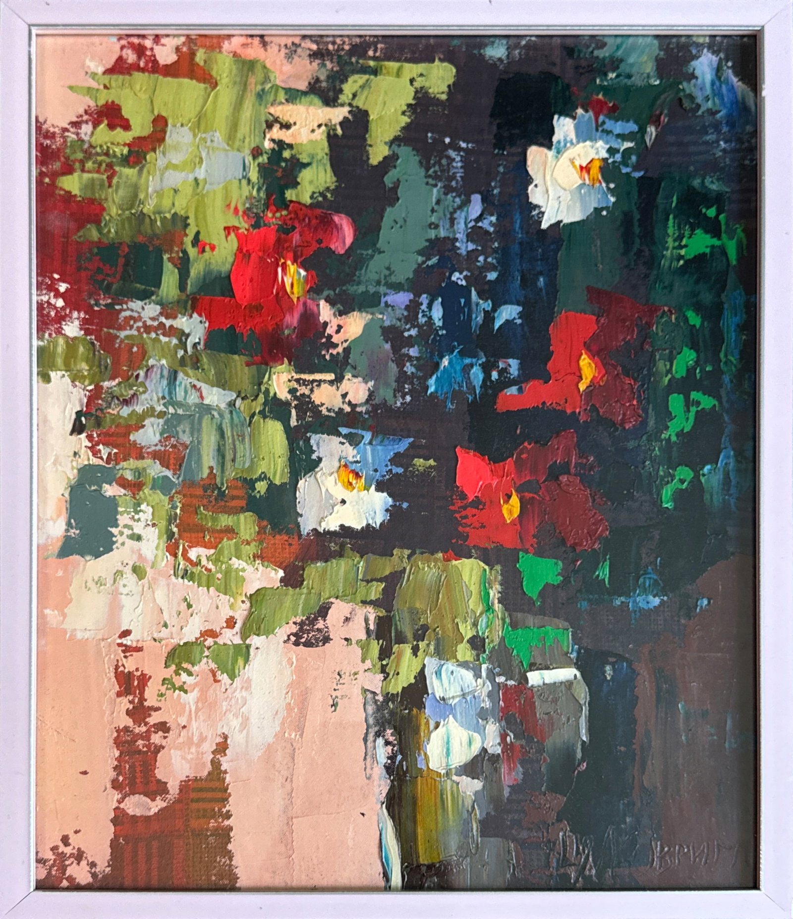 Abstract Oil painting with frame Flowers K. Leonid: 22KK Painter: K. Leonid S?ze: 40x30 cm/ 15.74x11.81 inches Components: oil, canvas, cardboard Original painting CONDITION: exellent ERA:2019 ARTIST: Born in the village of Ostrov, what a beautiful nam